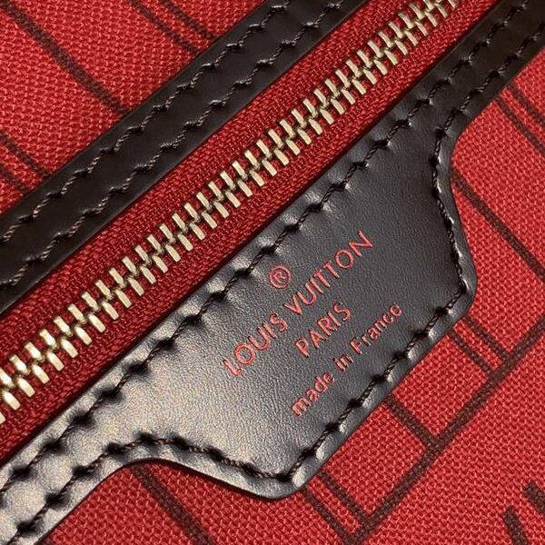 高仿名牌包原單NEVERFULL 小號購物袋N41359紅裏Damier Azur 帆布hhlv11593