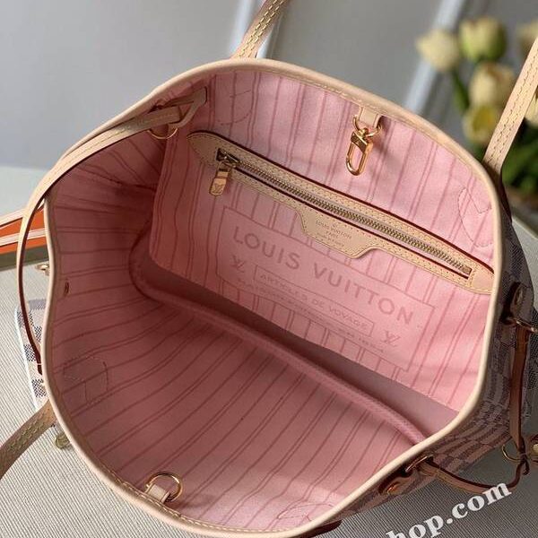 高仿包包批發原單NEVERFULL小號購物袋 N41363粉裏Damier Azur 帆布hhlv11594