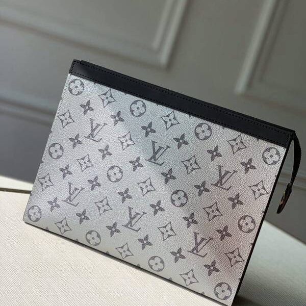 最高等級M61692 銀花全新標誌性銀色Monogram Eclipse帆布全新Pochette Voyage中號手袋hhlv11606