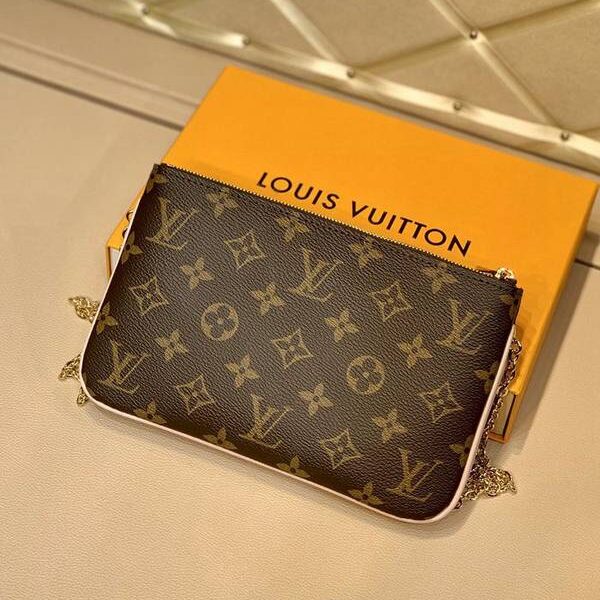 奢侈品1：1原單 M63905 雲朵雙包胎POCHETTE DOUBLE ZIP 鏈條包Damier Ebene 帆布hhlv11687