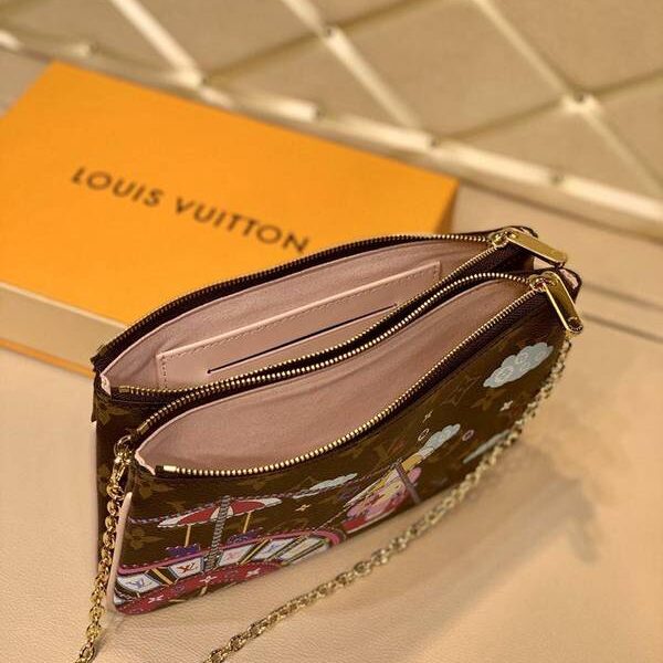 奢侈品1：1原單 M63905 雲朵雙包胎POCHETTE DOUBLE ZIP 鏈條包Damier Ebene 帆布hhlv11687