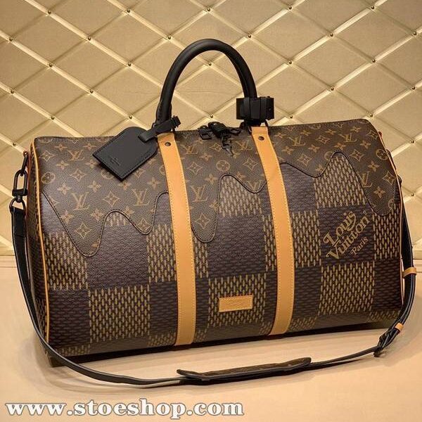 奢侈品原單M40360新品2020系列手袋Monogram帆布老花咖格異形拼格拼色咖色男士旅行袋枕頭包hhlv11715