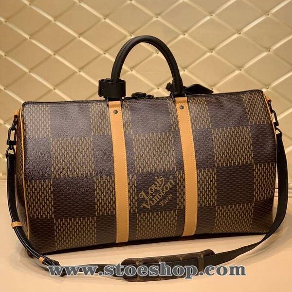 奢侈品原單M40360新品2020系列手袋Monogram帆布老花咖格異形拼格拼色咖色男士旅行袋枕頭包hhlv11715