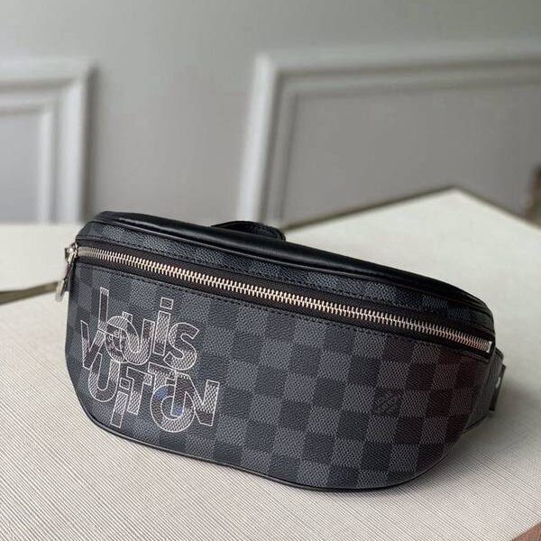 奢侈品1：1頂級原單 N40295黑格絲印CAMPUS 腰包Damier Graphite 塗層帆布hhlv11732
