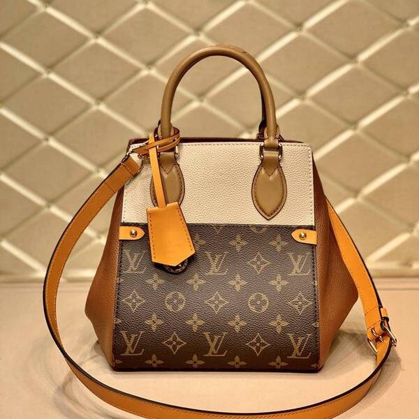 高仿高仿包包批發頂級原單M45388白棕Fold Tote 小號手袋Monogram 帆布深染小牛皮hhlv11746