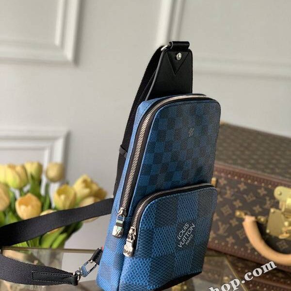 高仿頂級原單N40403藍色AVENUE單肩包Damier Graphite Giant 帆布hhlv12072