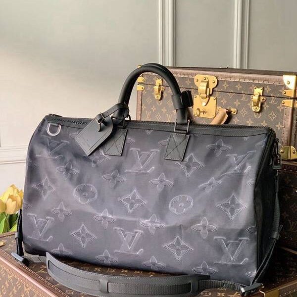 高仿包包批發原單REVERSIBLE KEEPALL BANDOULIèRE 50 旅行袋M45602 一面為綠色，另一面為灰色和黑色hhlv12082