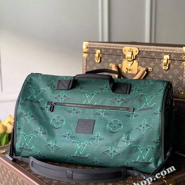 高仿包包批發原單REVERSIBLE KEEPALL BANDOULIèRE 50 旅行袋M45602 一面為綠色，另一面為灰色和黑色hhlv12082