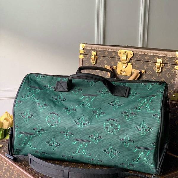 高仿包包批發原單REVERSIBLE KEEPALL BANDOULIèRE 50 旅行袋M45602 一面為綠色，另一面為灰色和黑色hhlv12082