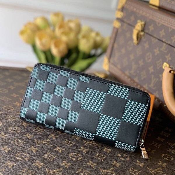 竭誠精品Zippy Vertical 錢夾灰大格N60442綠色沾染全新 Damier Infini 3D 圖案hhlv12136