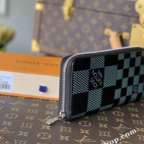 竭誠精品Zippy Vertical 錢夾灰大格N60442綠色沾染全新 Damier Infini 3D 圖案hhlv12136