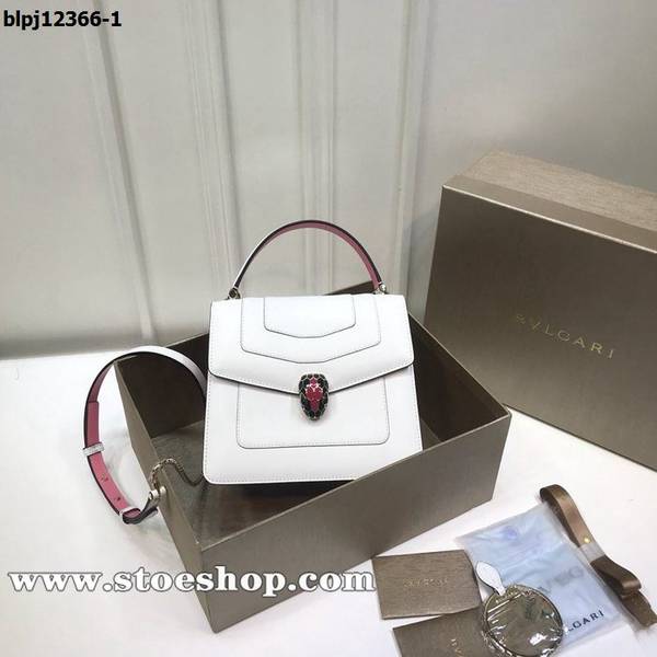 竭誠精品BVLGARI新款三層琺瑯蛇頭包小號B38329高仿名牌進口頂級Box皮原單五金點綴serpenti黑色和白色琺瑯blpj12366