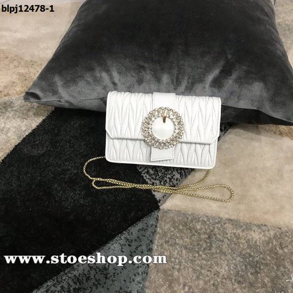 奢侈品miumiu白色5BH095 Matelasse頂級進口小羊皮正面仿水晶珠飾圓環鑽扣blpj12478