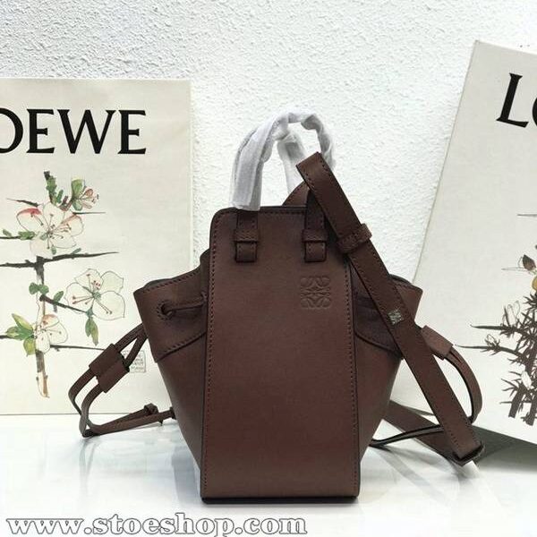 頂級1：1LOEWE咖啡色平紋皮mini hammock bag吊床包全牛皮blpj12865