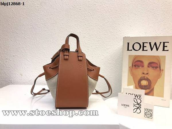 原單LOEWE棕/布mini hammock bag吊床包全牛皮blpj12868