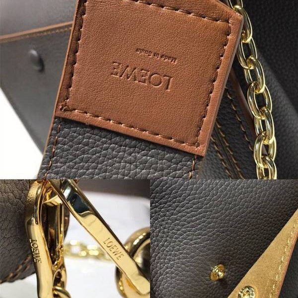 高仿包包批發LOEWEBarcelona bag黛啡柔軟珠地小牛皮搭配經典撞色小牛皮blpj13035