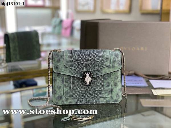 最高等級BVLGARI新品蛇頭包薄荷綠蛇“Serpenti Forever”翻蓋小方包blpj13101