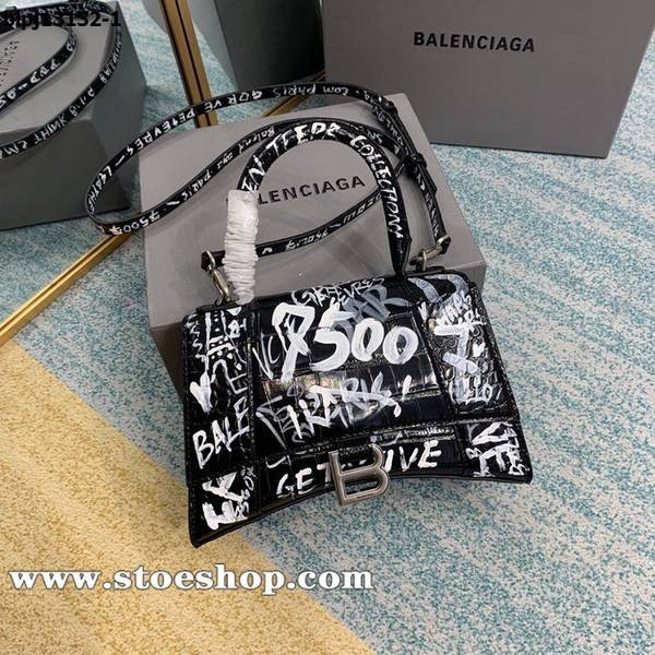原版A貨balenciaga塗鴉黑色鱷魚紋沙漏包Hourglass鱷魚紋沙漏包牛皮質感blpj13132