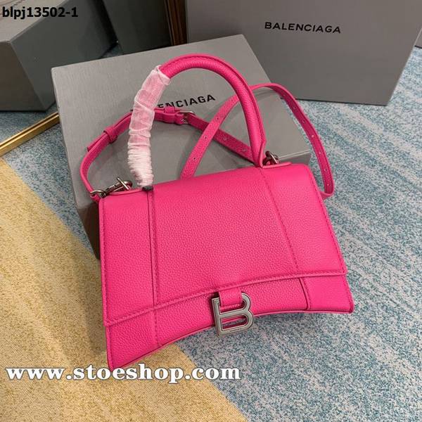 高仿精品批發balenciaga螢光玫紅鑽石紋2020 Balenciag最新款鑽石紋銀扣沙漏包blpj13502