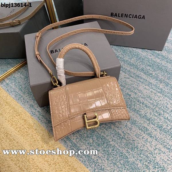 高仿包包批發balenciaga裸粉鱷魚紋Hourglass沙漏包牛皮質感blpj13614