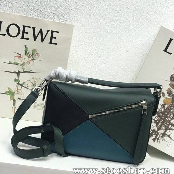 a貨LOEWE墨綠拼Puzzle 羅意威進口西班牙小牛皮blpj13832