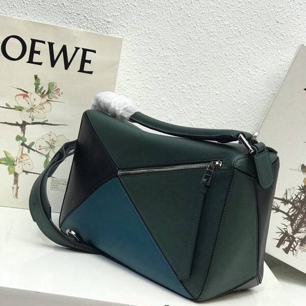 原單LOEWE 墨綠拼Puzzle 小牛皮