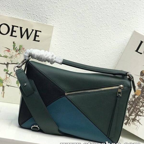 原單LOEWE 墨綠拼Puzzle 小牛皮