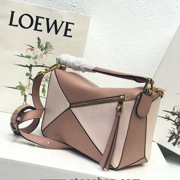 奢侈品LOEWE裸粉拼磨砂Puzzle 羅意威進口西班牙小牛皮blpj13834
