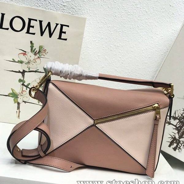 奢侈品LOEWE裸粉拼磨砂Puzzle 羅意威進口西班牙小牛皮blpj13834