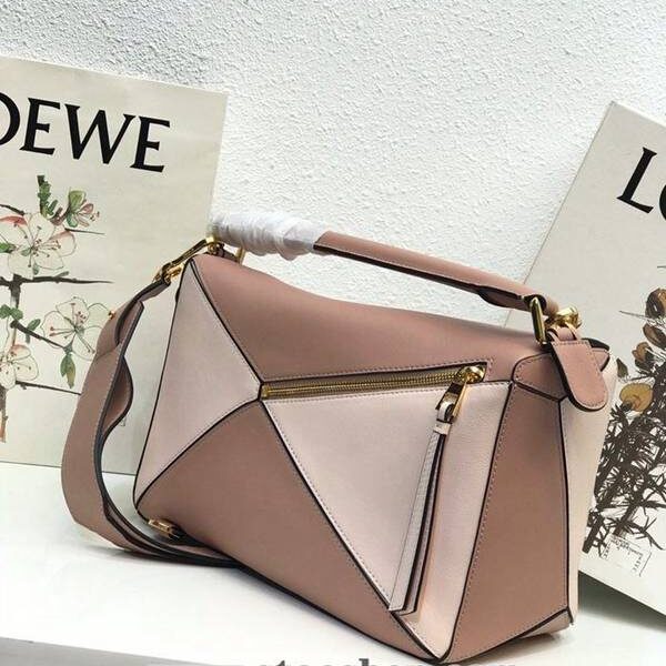 竭誠精品LOEWE裸粉拼磨砂Puzzle 羅意威進口西班牙小牛皮blpj13835