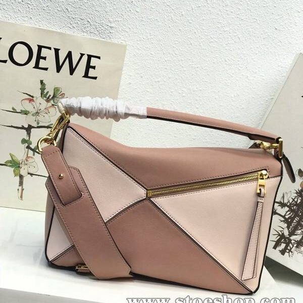 竭誠精品LOEWE裸粉拼磨砂Puzzle 羅意威進口西班牙小牛皮blpj13835