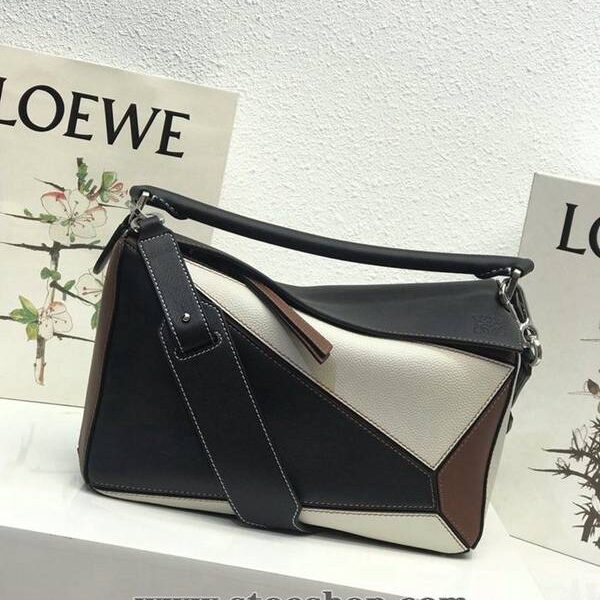 高仿名牌包LOEWE黑拼褐色Puzzle 羅意威進口西班牙小牛皮blpj13839