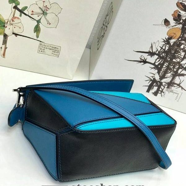 名牌高仿LOEWE藍拼黑羅意威全新推出puzzle mini 進口小牛皮 德國進口莎菲線blpj13875