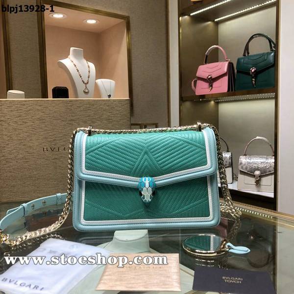 原單BVLGARI Serpenti Forever 「薄荷綠」 "Serpenti Diamond Blast"肩包軟牛皮blpj13928