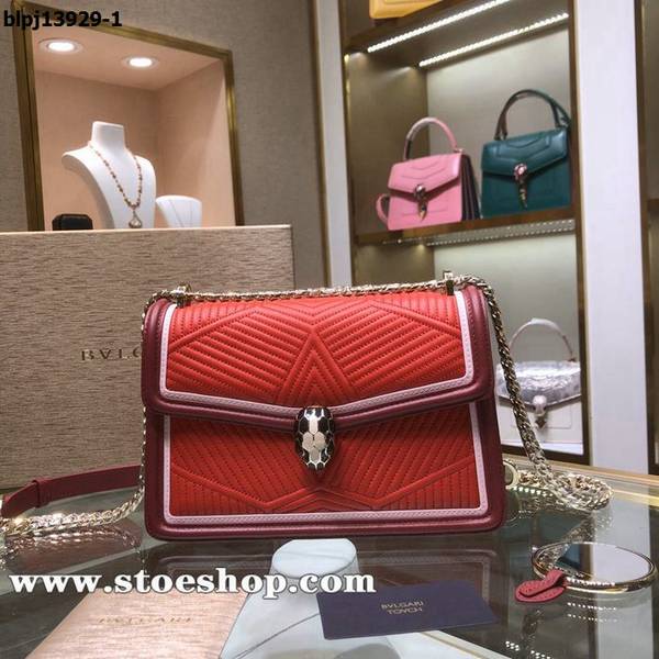 高仿BVLGARI Serpenti Forever上海紅"Serpenti Diamond Blast"肩包軟牛皮blpj13929
