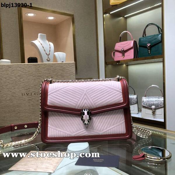 原單BVLGARI Serpenti Forever 淺粉"Serpenti Diamond Blast"肩包軟牛皮blpj13930