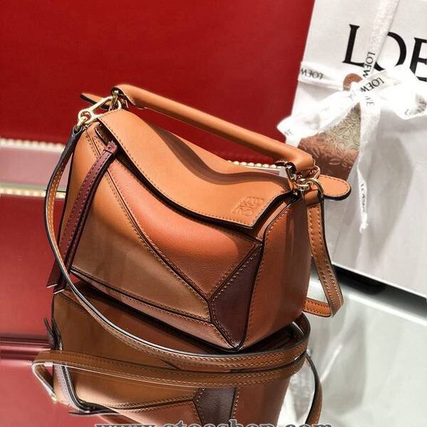 A貨 LOEWE赤棕拼色MINI PUZZLE進口小牛皮