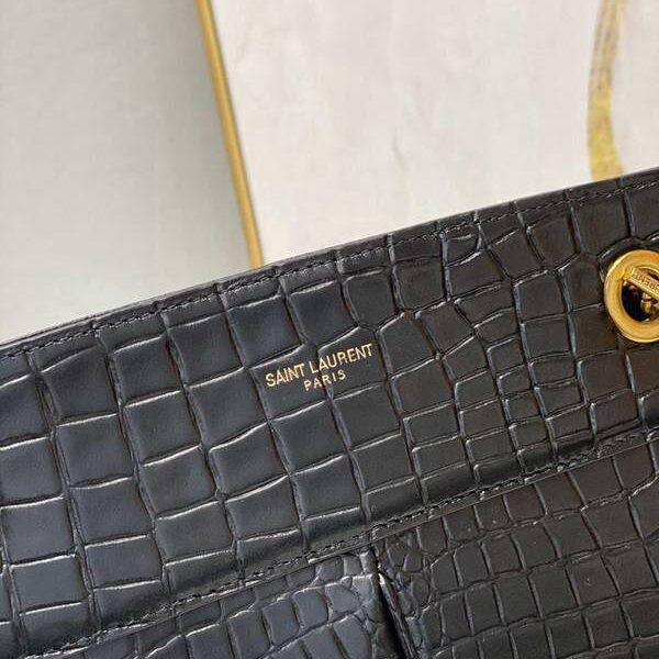原單複製YSL新款CLAUDE鱷魚紋壓印皮革購物包640281 VINYLE黑色購物包blpj14437