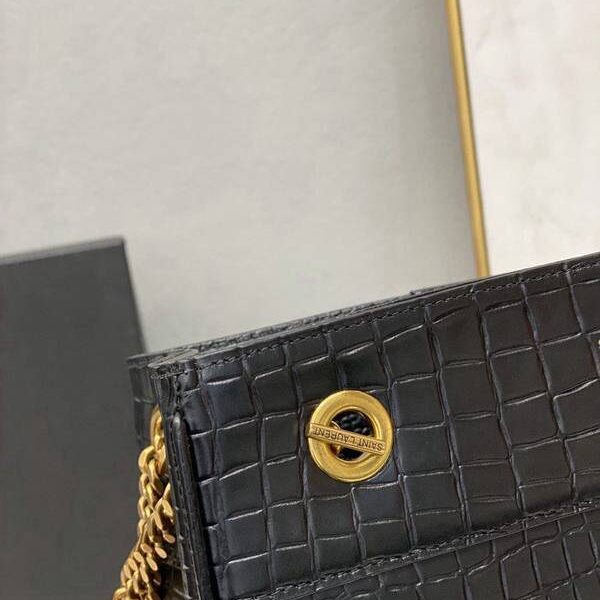 原單複製YSL新款CLAUDE鱷魚紋壓印皮革購物包640281 VINYLE黑色購物包blpj14437