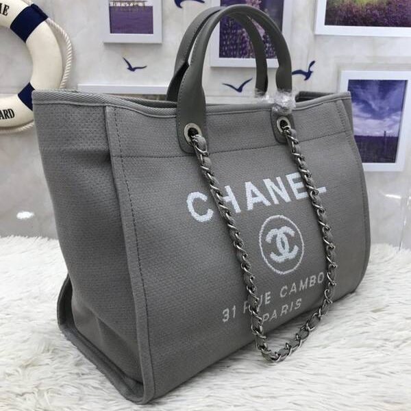 香奈兒 第一高仿chanel 66941大號沙灘牛仔帆布包chanel deauville春夏迪拜度假系列經典購物袋帶手柄大號媽咪包chb10153