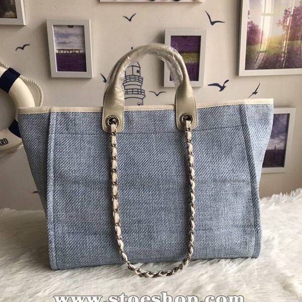 香奈兒後背包高仿chanel 66941大號沙灘牛仔帆布包chanel deauville春夏迪拜度假系列經典購物袋帶手柄大號媽咪包chb10154