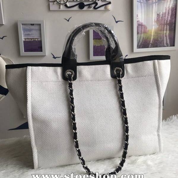 香奈兒 皮革高仿chanel 66941大號沙灘牛仔帆布包chanel deauville春夏迪拜度假系列經典購物袋帶手柄大號媽咪包chb10155