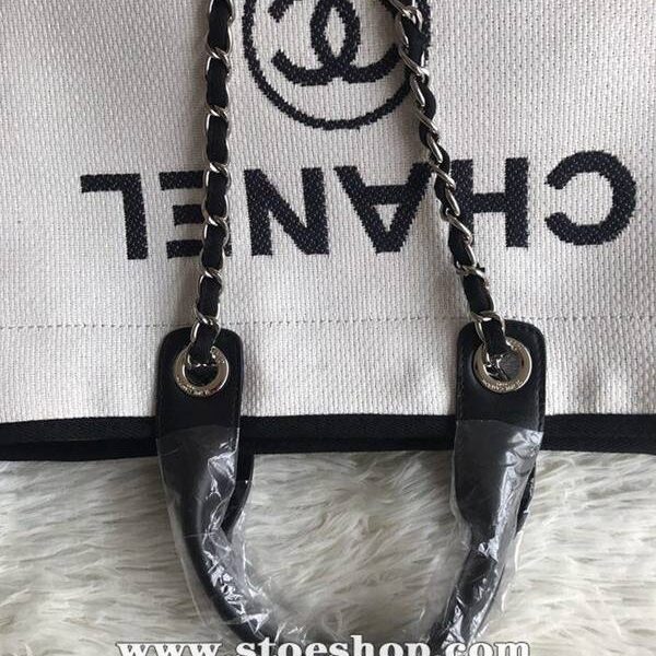 香奈兒 皮革高仿chanel 66941大號沙灘牛仔帆布包chanel deauville春夏迪拜度假系列經典購物袋帶手柄大號媽咪包chb10155