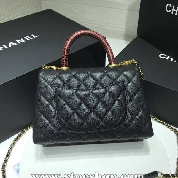 一比一精品chanel A92990最新棱格細顆粒壓花小牛皮配與棗紅蜥蜴紋手柄單肩斜挎手提中號口蓋包chb10177