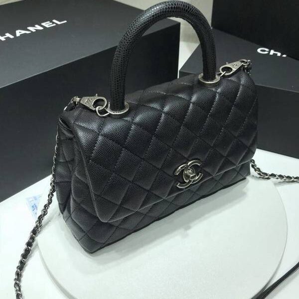 chanel高仿chanel A92990最新棱格細顆粒壓花小牛皮配與棗紅蜥蜴紋手柄單肩斜挎手提中號口蓋包chb10178