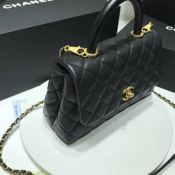 香奈兒包高仿chanel A92990最新棱格細顆粒壓花小牛皮配與棗紅蜥蜴紋手柄單肩斜挎手提中號口蓋包chb10179