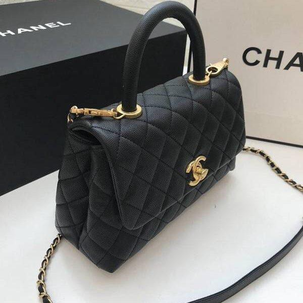 chanel背包1：1A92990最新棱格細顆粒壓花小牛皮配與小球紋手柄單肩斜挎手提中號口蓋包chb10181