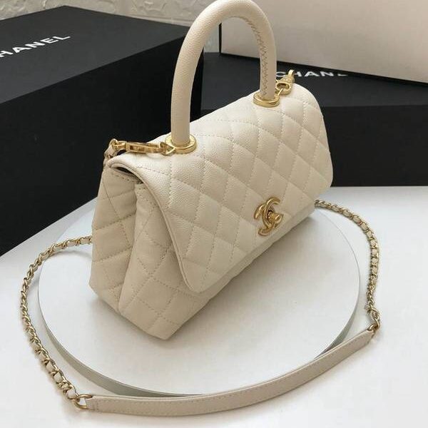 chanel短夾1:1A92990最新棱格細顆粒壓花小牛皮配與手柄單肩斜挎手提中號口蓋包chb10183