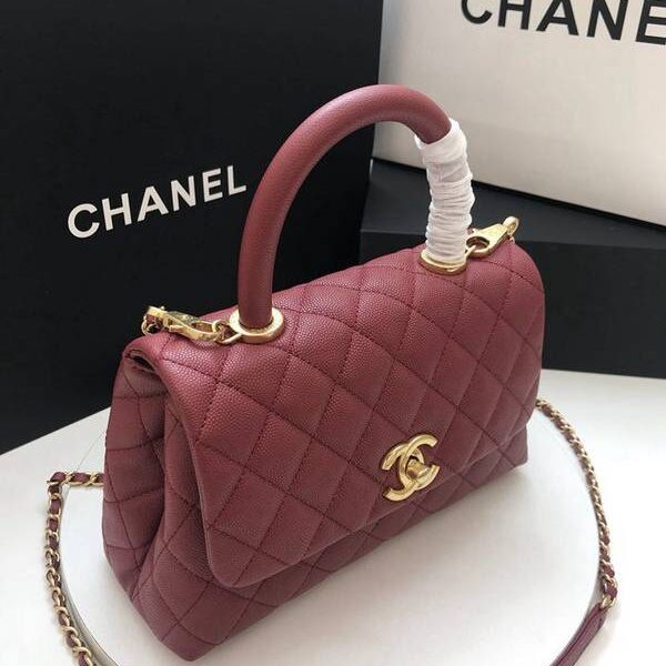 chanel高仿包高仿A92990最新棱格細顆粒壓花小牛皮配與手柄單肩斜挎手提中號口蓋包chb10189