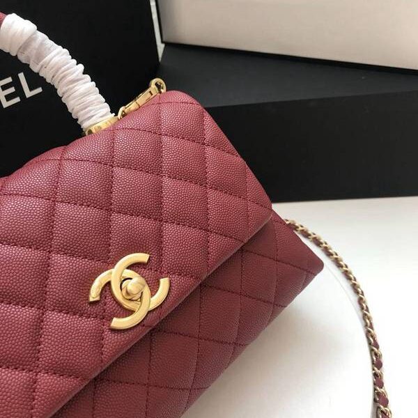 chanel高仿包高仿A92990最新棱格細顆粒壓花小牛皮配與手柄單肩斜挎手提中號口蓋包chb10189
